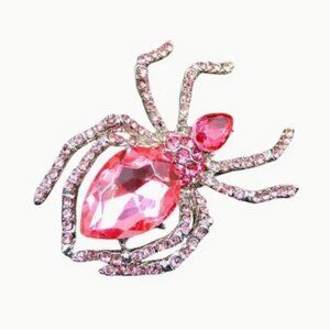 Betsey Johnson Pink Rhinestone Spider Brooch Pin Sparkling Insect